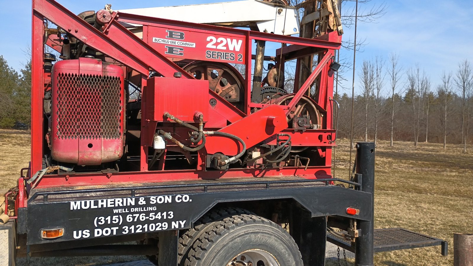 Rear of water well drilling rig set up to drill a new well